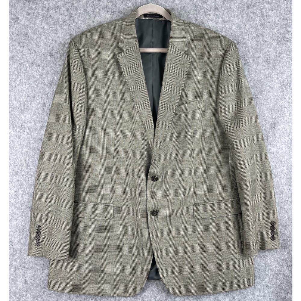 Chaps Ralph Lauren Blazer Sport Coat Mens 48L Glen Check Plaid 2 Button Career